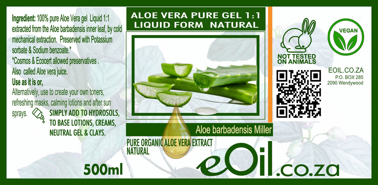 Aloe Vera Pure Organic Natural 1:1 Liquid form