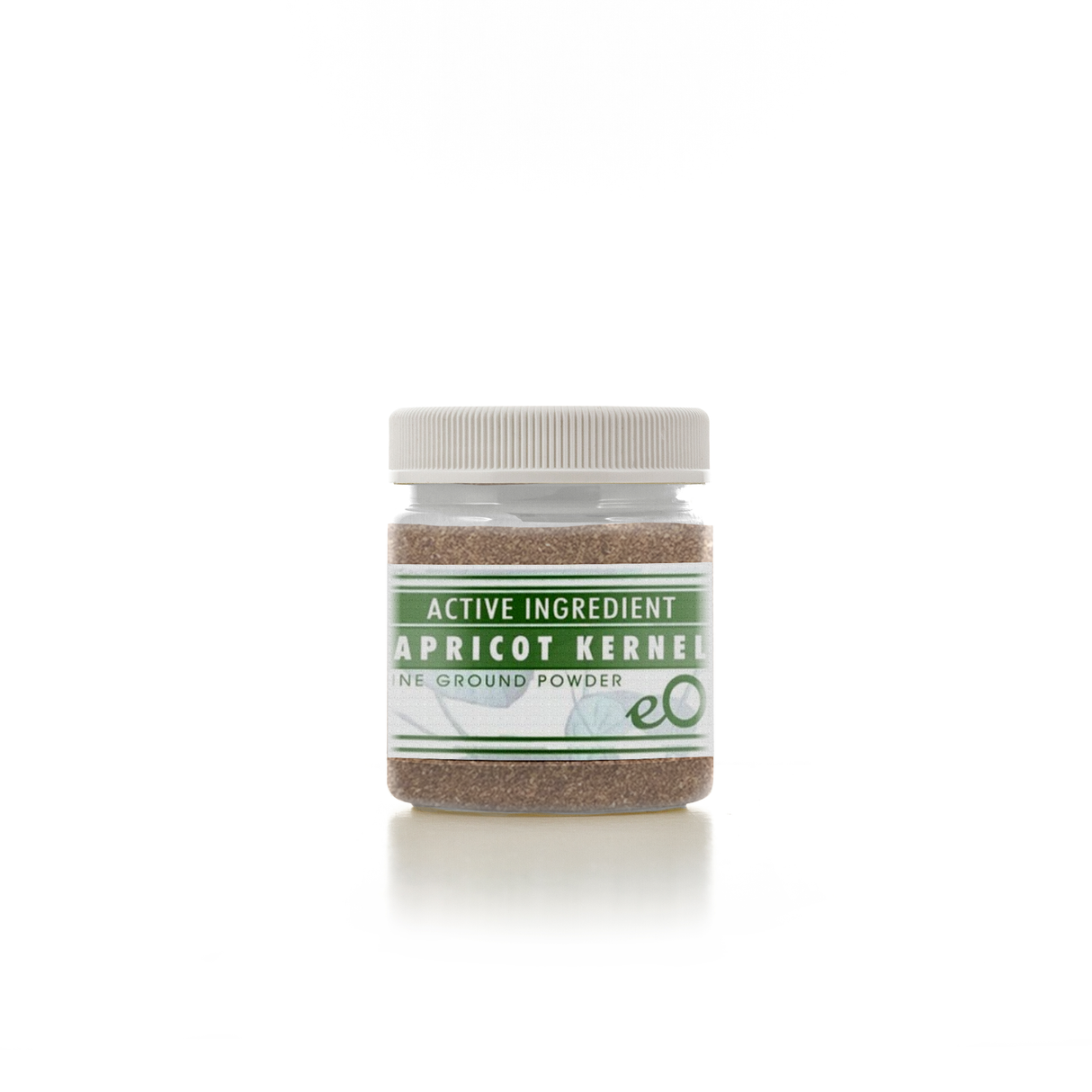 Jar of finely ground apricot kernel powder from eOil.co.za, a natural exfoliating agent for face and body scrubs