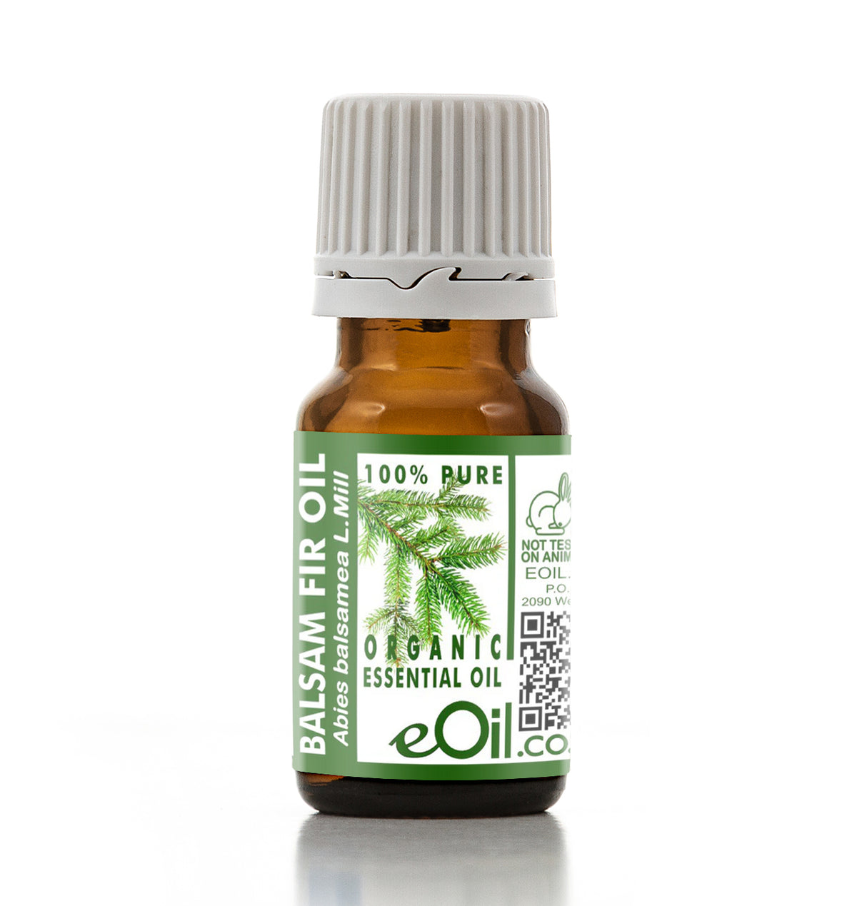 Bottle of Balsam Fir Oil with a green label on a white background