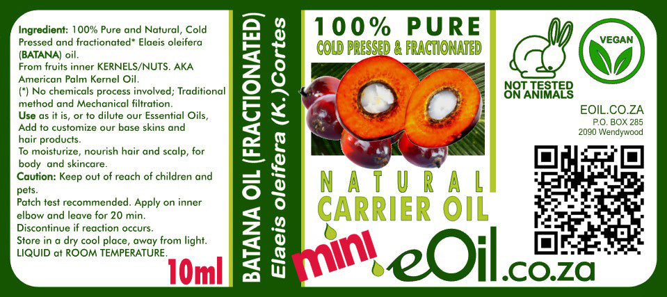 Batana Kernel Carrier Oil with a label indicating that it is 100% pure, cold pressed, and natural carrier oil.