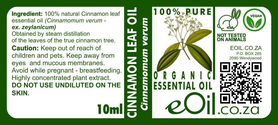 Cinnamon Leaf Essential Oil Organic, warm spicy aromatic oil for circulation, joints, and muscle relief