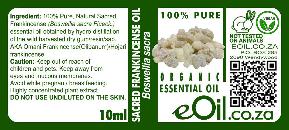 Frankincense Sacra Essential Oil Organic, traditional resin aroma for meditation