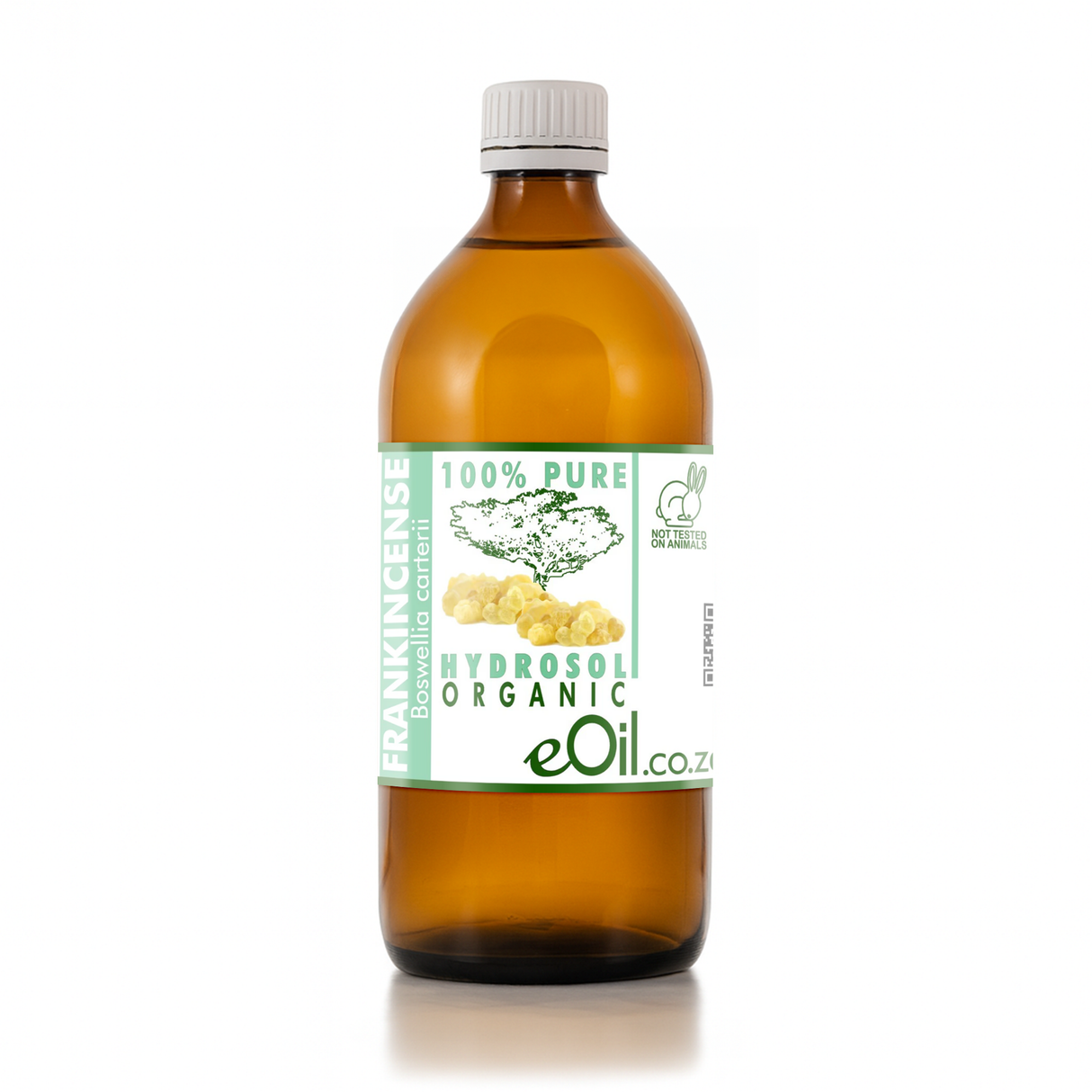 Bottle of organic hydrosol with a label on a white background