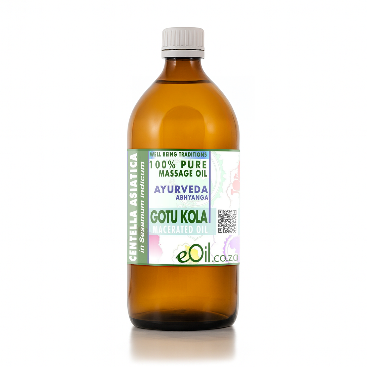 Bottle of Ayurveda massage oil with a label on a white background 500 ml