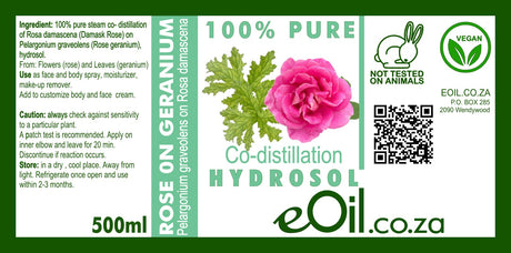 Rose on Geranium Hydrosol Co-distilled Natural - eOil.co.za