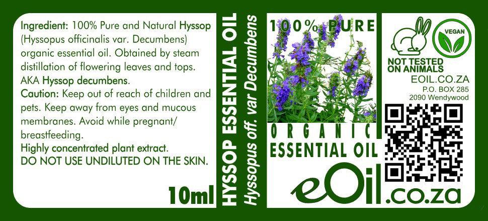 Hyssop Essential Oil Organic, classic herbal aroma for blending and diffuser use