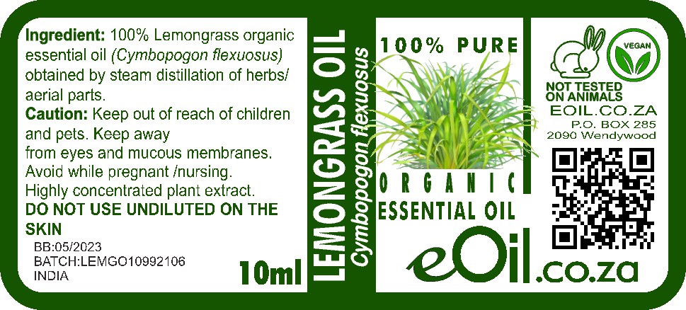 Lemongrass Essential Oil Organic, citrusy sharp oil for natural fragrances and blends