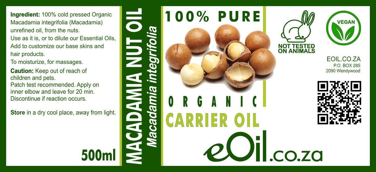 Macadamia Nut Organic Carrier Oil - eOil.co.za