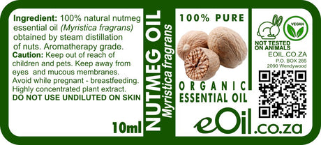 Nutmeg Essential Oil Organic, spicy warming aroma for culinary and diffusing uses - eOil.co.za