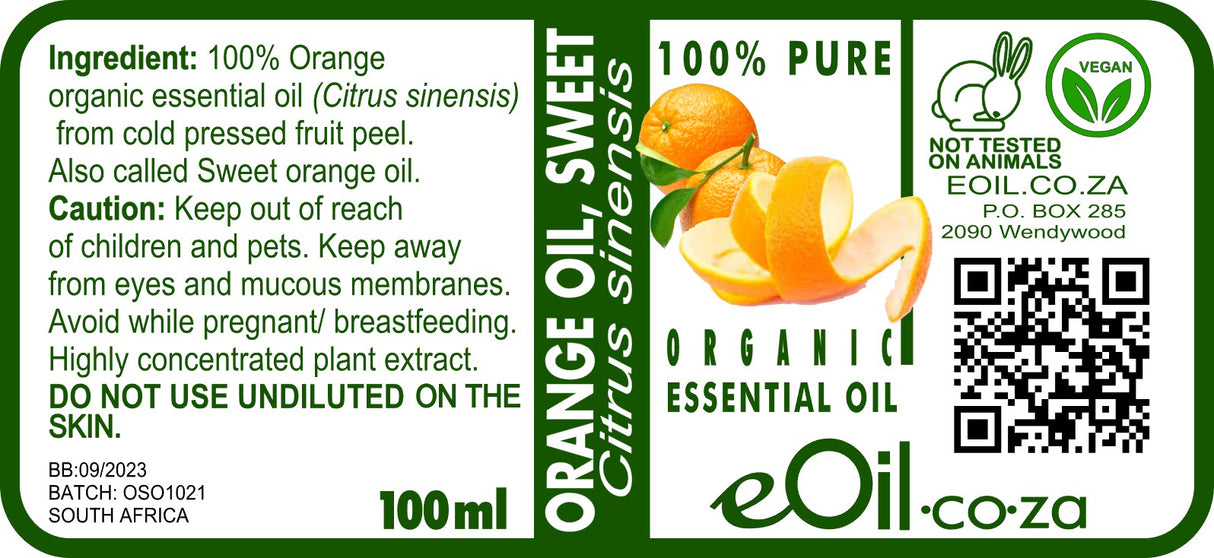 Orange Essential Oil Organic, uplifting fruity citrus note for room scenting - eOil.co.za