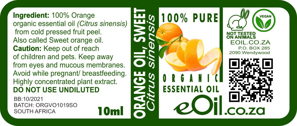 Orange Essential Oil Organic, uplifting fruity citrus note for room scenting - eOil.co.za