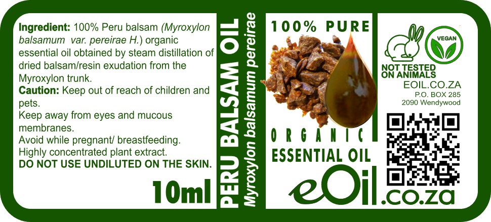 Peru Balsam Essential Oil Organic, sweet resinous vanilla-like scent for blends eOil.co.za