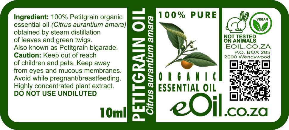 Petitgrain Bigarade Essential Oil Organic, green citrus leaf aroma for freshening