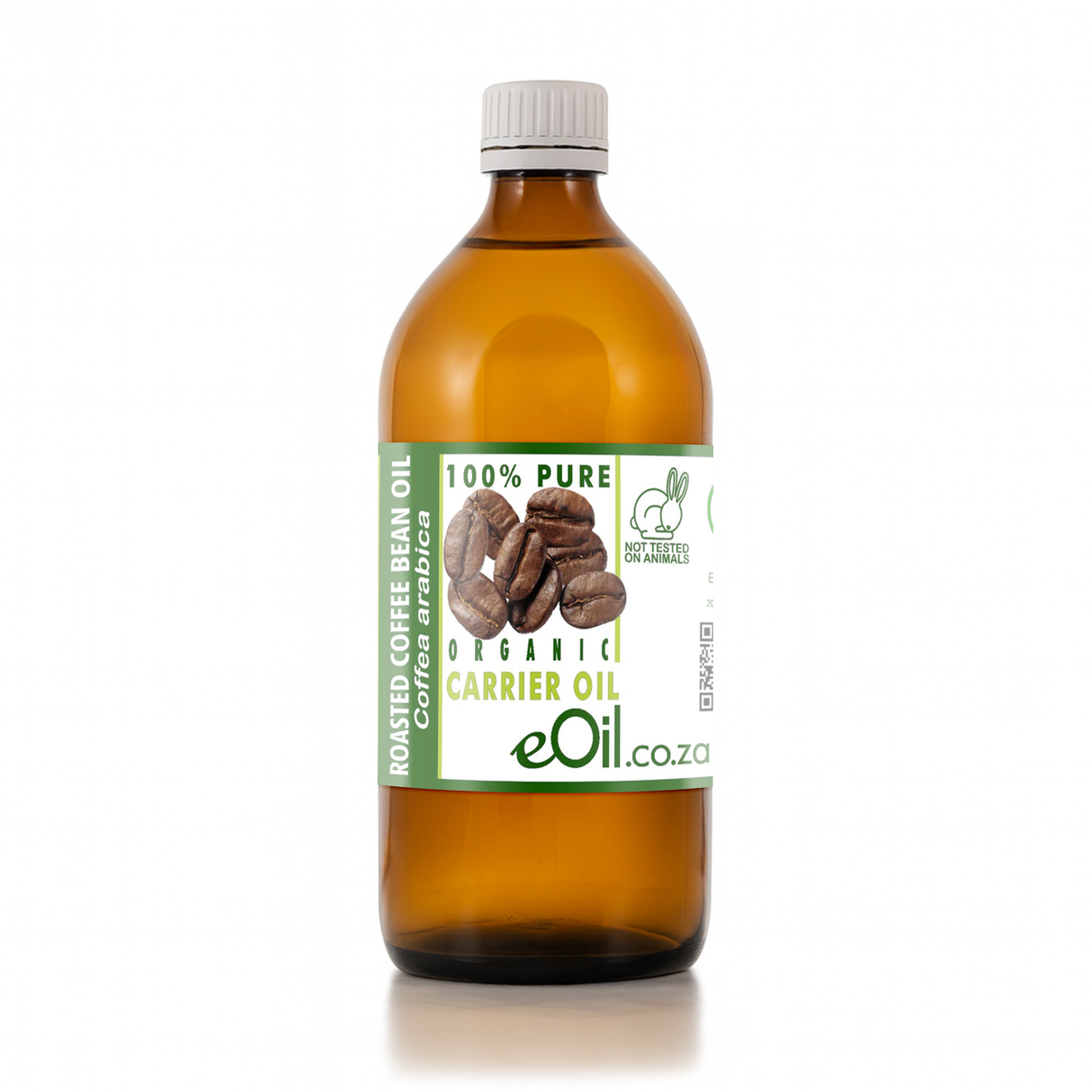 Bottle of eOil roasted coffee bean oil on a white background 500 ml