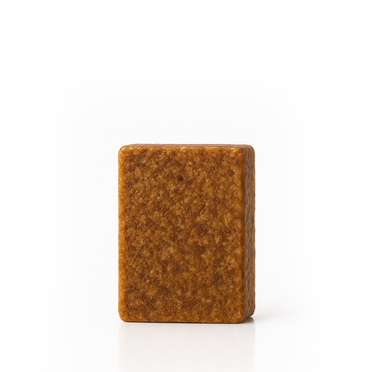Rectangular brown bar of soap on a white background