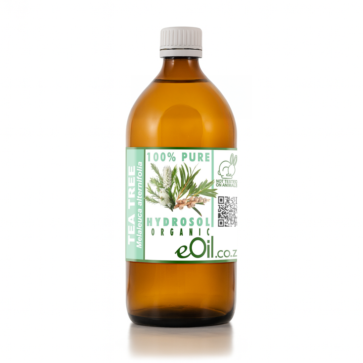 Bottle of tea tree oil with a label on a white background 500 ml bottle