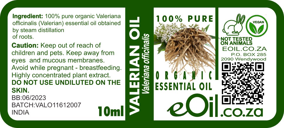 Valerian Root Organic Essential Oil, strong calming root aroma for sleep and relaxation eOil.co.za