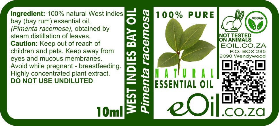 West Indies Bay Natural Essential Oil, spicy bay rum aroma for aftershave and wellness eOil.co.za