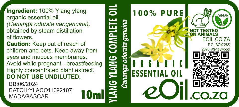 YLANG YLANG COMPLETE ORGANIC ESSENTIAL OIL (Cananga odorata X genuina) 10 ml - eOil.co.za