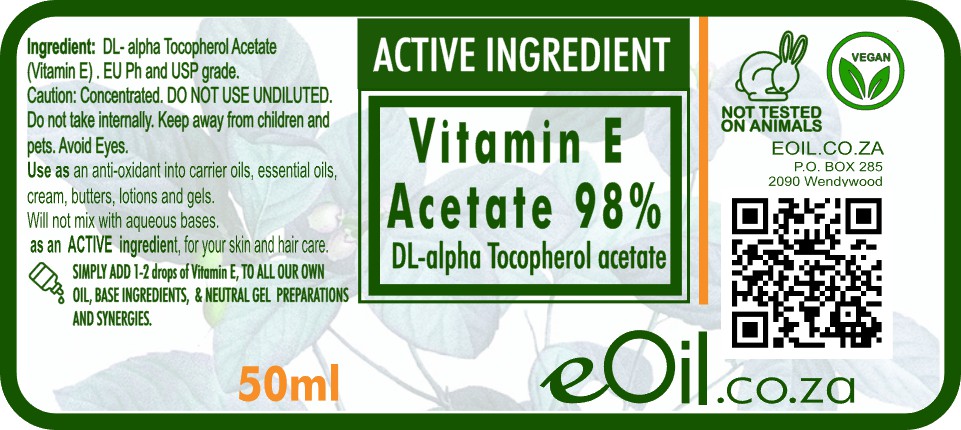 Vitamin E acetate 98 % Active Ingredient (DL alpha Tocopherol acetate) - eOil.co.za