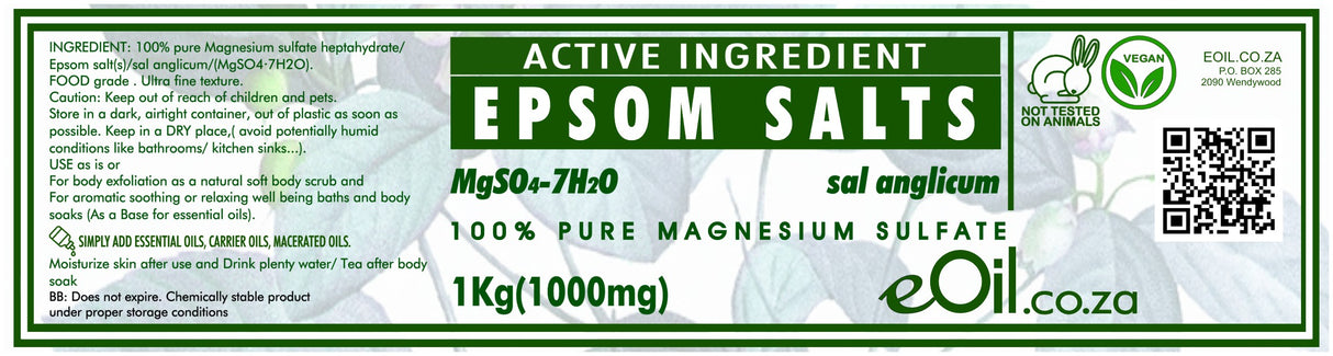 Epsom bath salts active ingredient 100 % pure Magnesium sulfate - eOil.co.za
