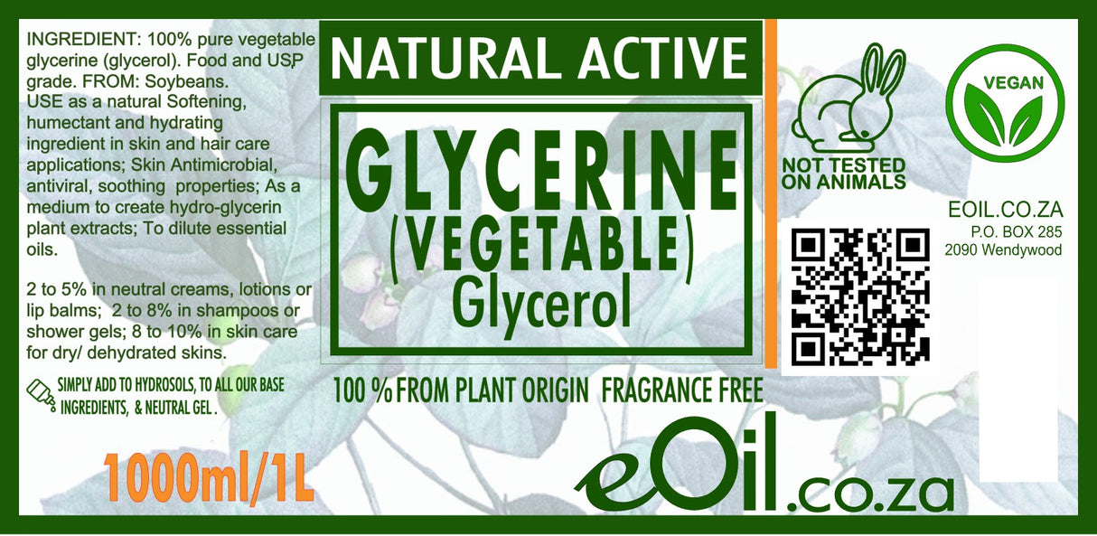 Glycerin vegetable glycerol natural active ingredient fragrance free - eOil.co.za
