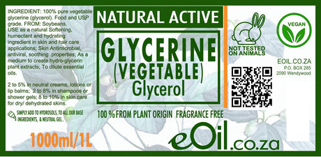 Glycerin vegetable glycerol natural active ingredient fragrance free - eOil.co.za