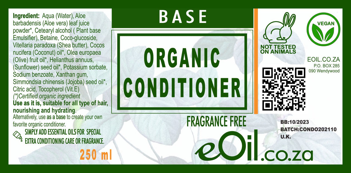 Conditioner organic fragrance free base 250 ml - eOil.co.za