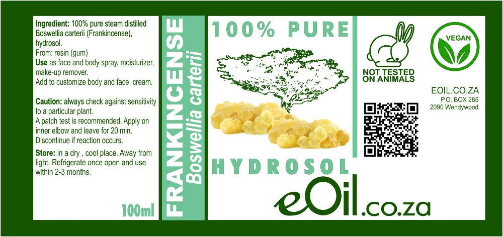 FRANKINCENSE HYDROSOL 100 % Natural (Boswellia carterii) 100 ml - eOil.co.za