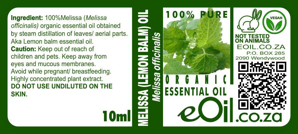 Melissa Lemon Balm Essential Oil Organic, fresh and calming herbal scent for aromatherapy