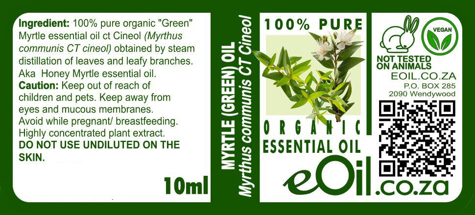 Myrtle Green Essential Oil Organic, fresh herbal oil for soothing and aromatic use