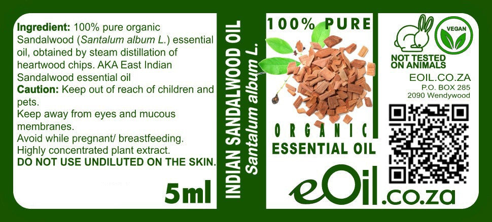 Sandalwood Album Organic Essential Oil, warm woody scent for aromatherapy and blending