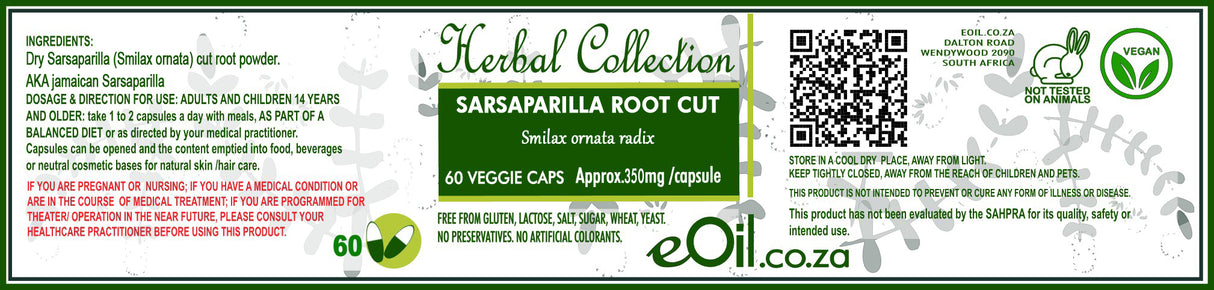 Sarsaparilla Root Cut - 60 capsules - Herbal Collection - eOil.co.za