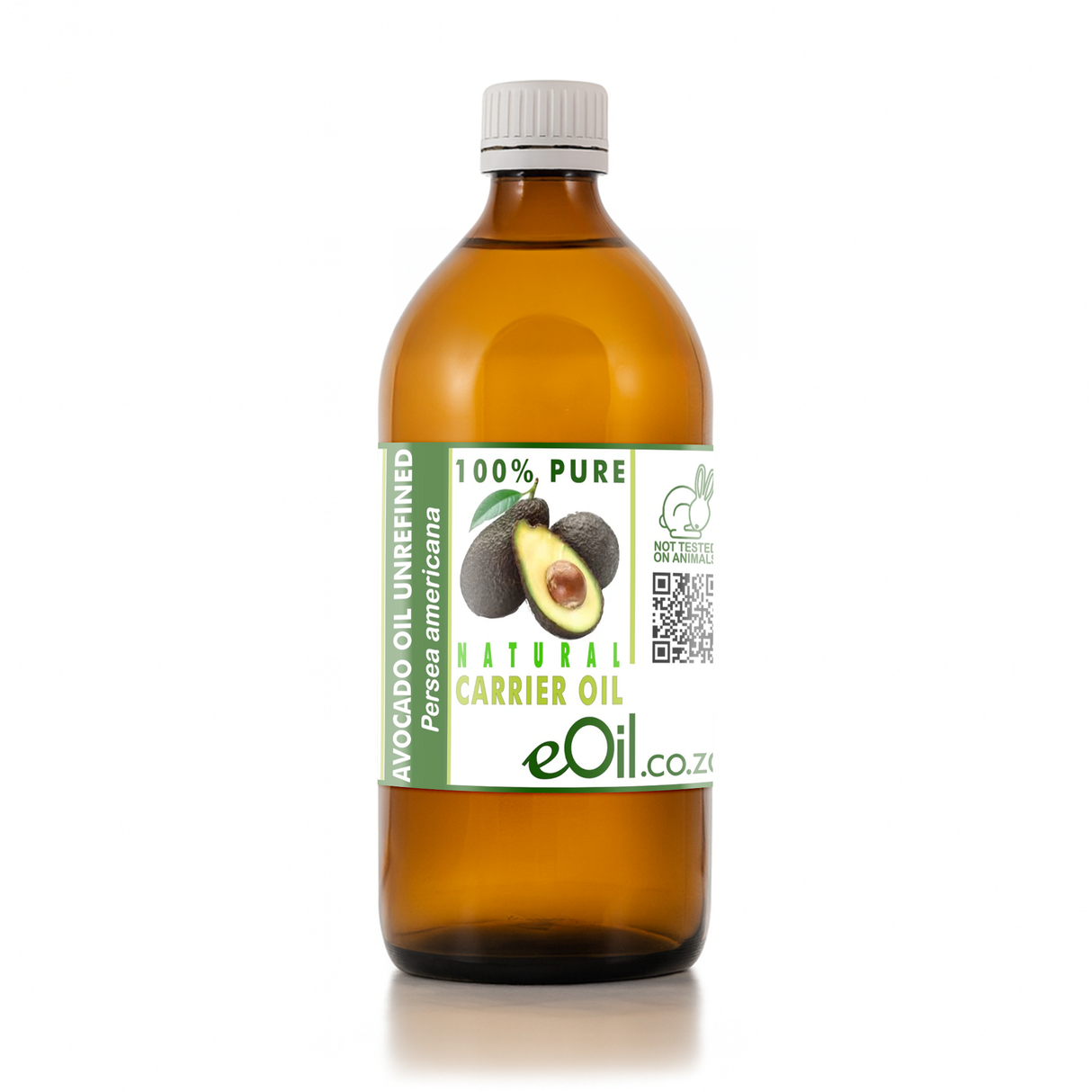 Bottle of avocado oil with a label on a white background 500 ml eoil.co.za brand