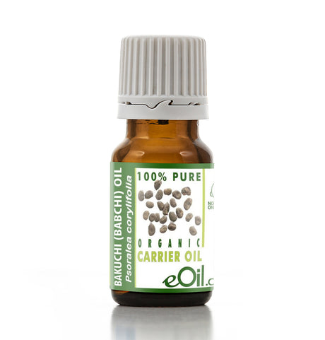 Bottle of eOil Bakuchi (Babchi) carrier oil on a white background