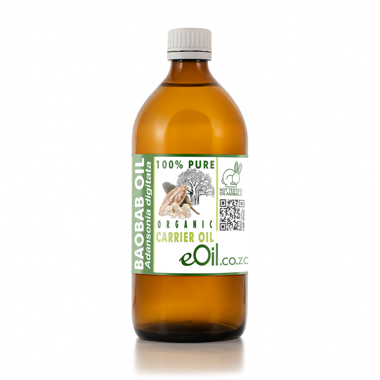 Bottle of Baobab oil with a label on a white background 500 ml