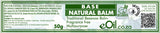 Label of Base Natural Balm, indicating it is a traditional beeswax balm in a 50g package, multipurpose usage, and eco-friendly packaging.