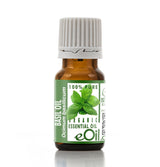 Bottle of eOil basil essential oil on a white background