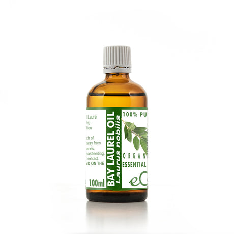 Bottle of Bay Laurel oil with a white label on a white background 100 ml