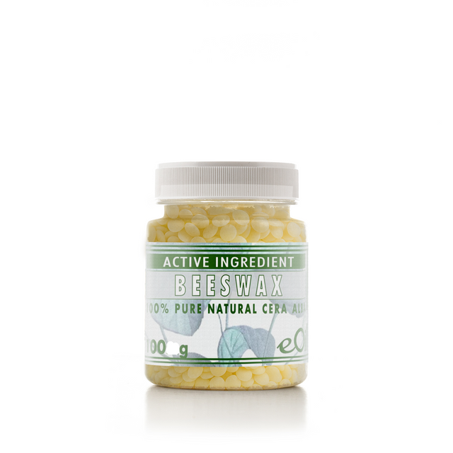 Jar of beeswax with a white background
