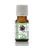 Bottle of black pepper essential oil with a green label on a white background