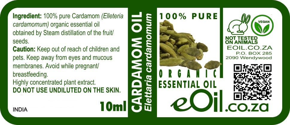 Cardamom Essential Oil Organic, uplifting aromatic oil for digestion, breath, and mood