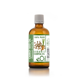 Bottle of carrot seed oil with a green label on a white background