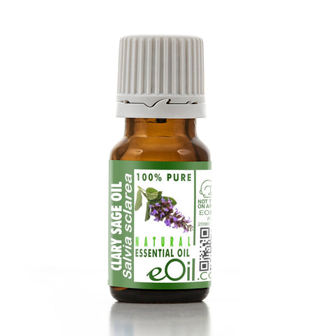 Bottle of Clary Sage essential oil with a white background
