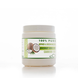 Jar of coconut oil with a label on a white background 500