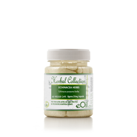 A bottle of Echinacea Herb capsules from the Herbal Collection, with 60 capsules visible inside the bottle.