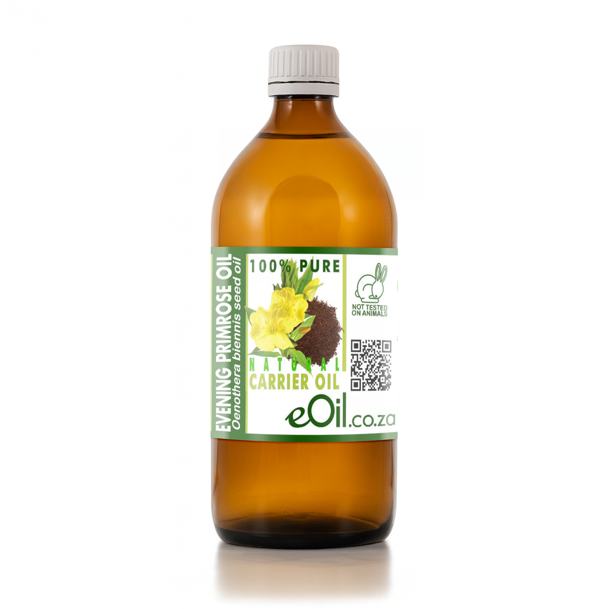 Bottle of evening primrose oil with a label on a white background 500 ml