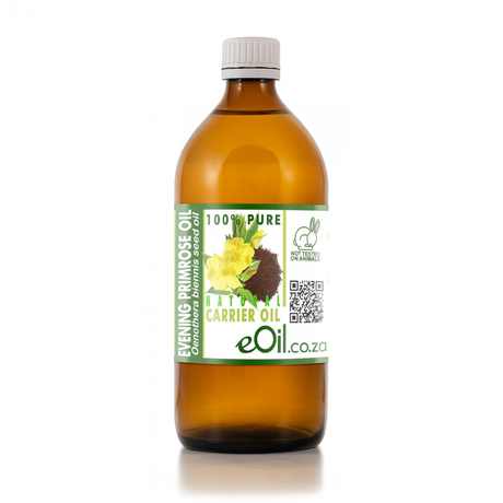 Bottle of evening primrose oil with a label on a white background 500 ml