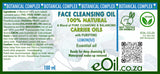 eOil.co.za face cleansing oil label with botanical complex, natural carrier oils, and lemon essential oil.