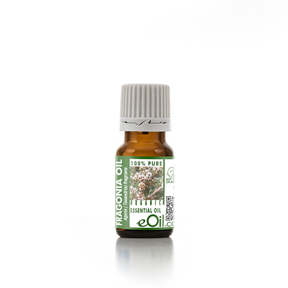 Essential oil bottle with a green label on a white background